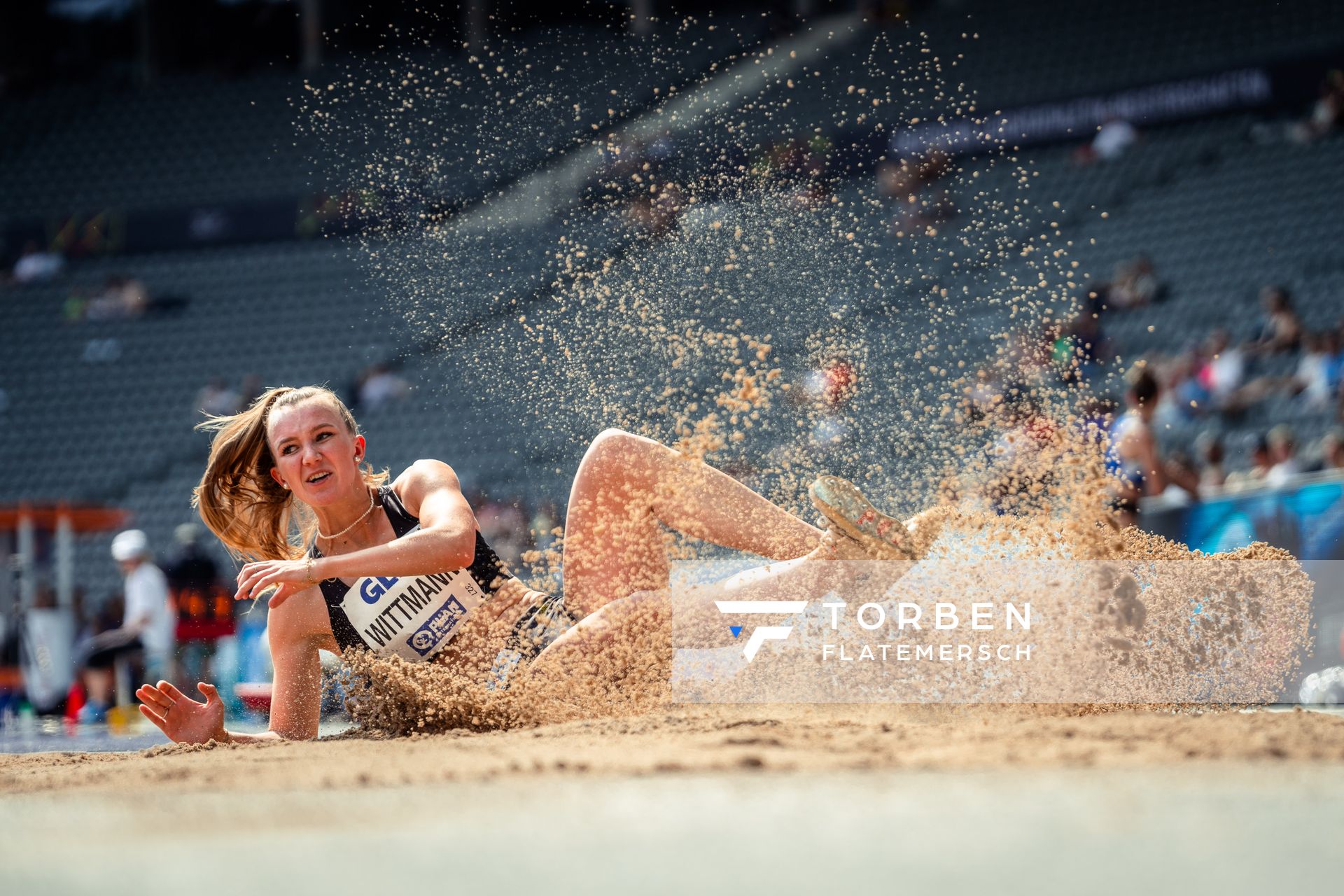 Kira Wittmann (LG Goettingen) im Dreisprung waehrend der deutschen Leichtathletik-Meisterschaften im Olympiastadion am 25.06.2022 in Berlin